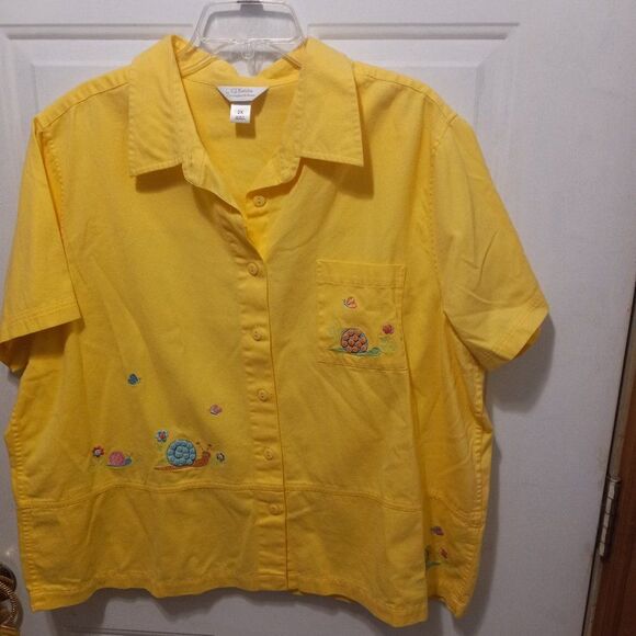 CJ Banks Yellow Snail button down Top - Picture 1 of 8